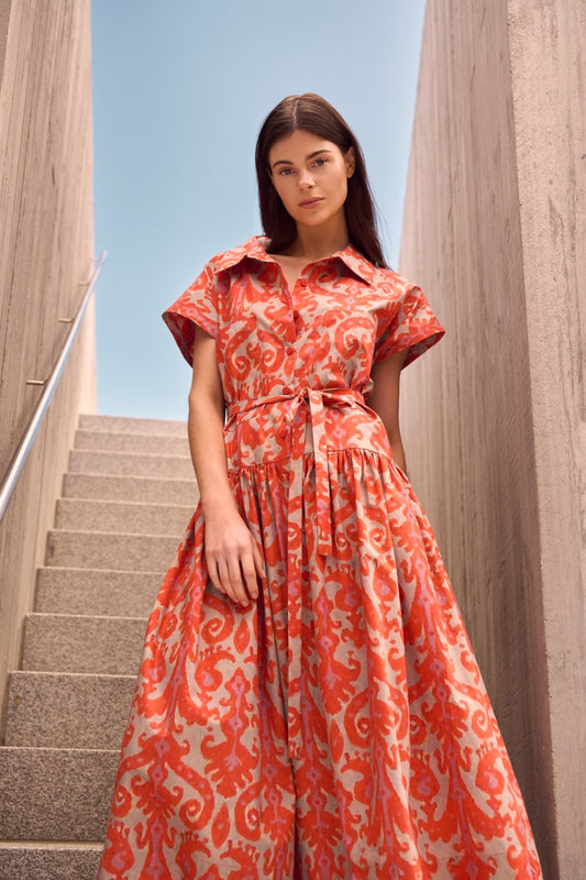 FLORENCE DOLMAN SLEEVE SHIRT DRESS FLORENCE TANGERINE