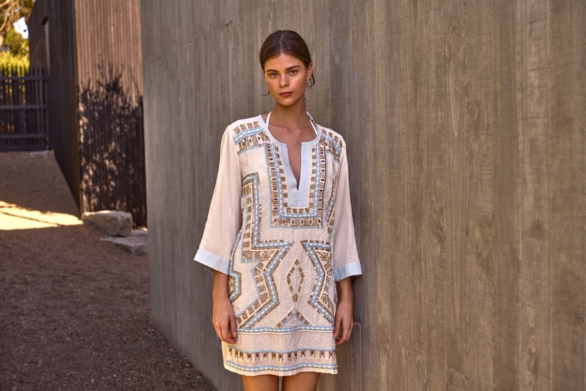 BRONTE EMBROIDERED KAFTAN SKY
