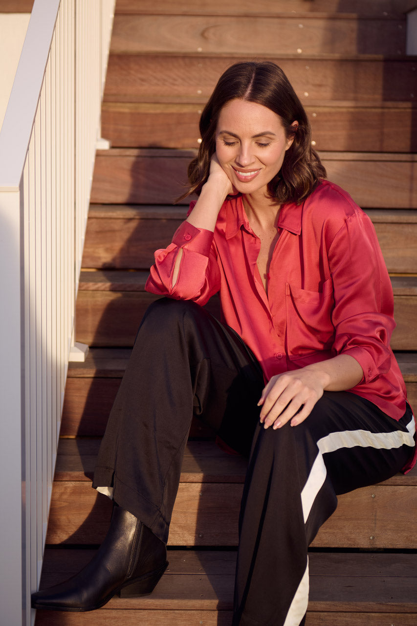 TIBI SLOUCH SHIRT- CRIMSON