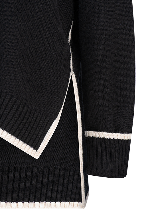 CASHMERE BLEND V NECK JUMPER BLACK/ALABASTER