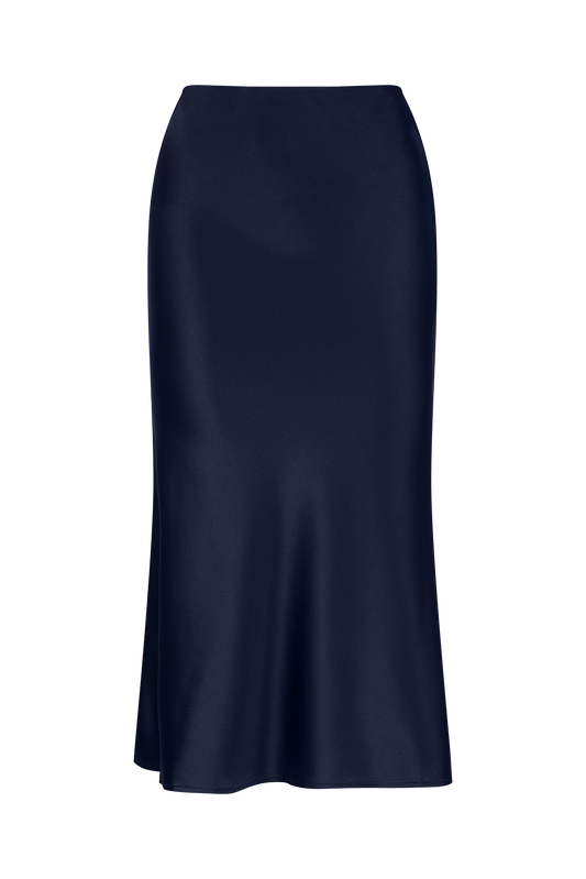 FORCE OF NATURE SILK BIAS SKIRT- Navy print