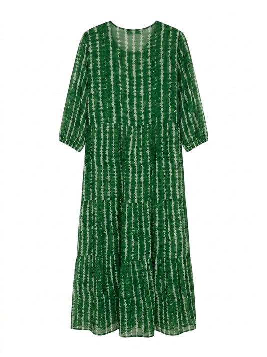 MOONLIGHT WAVE PIN-TUCK DRESS- Forest