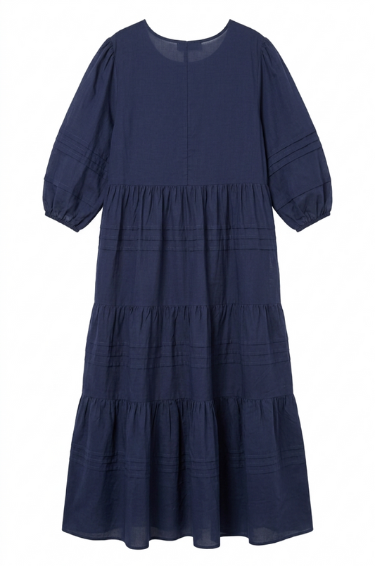 PIN-TUCK DRESS- Navy