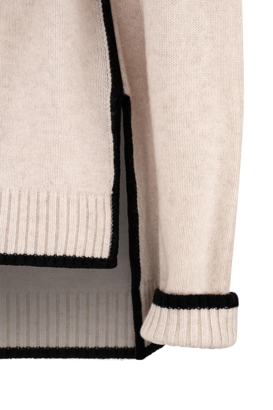 CASHMERE BLEND V NECK JUMPER ALABASTER/BLACK