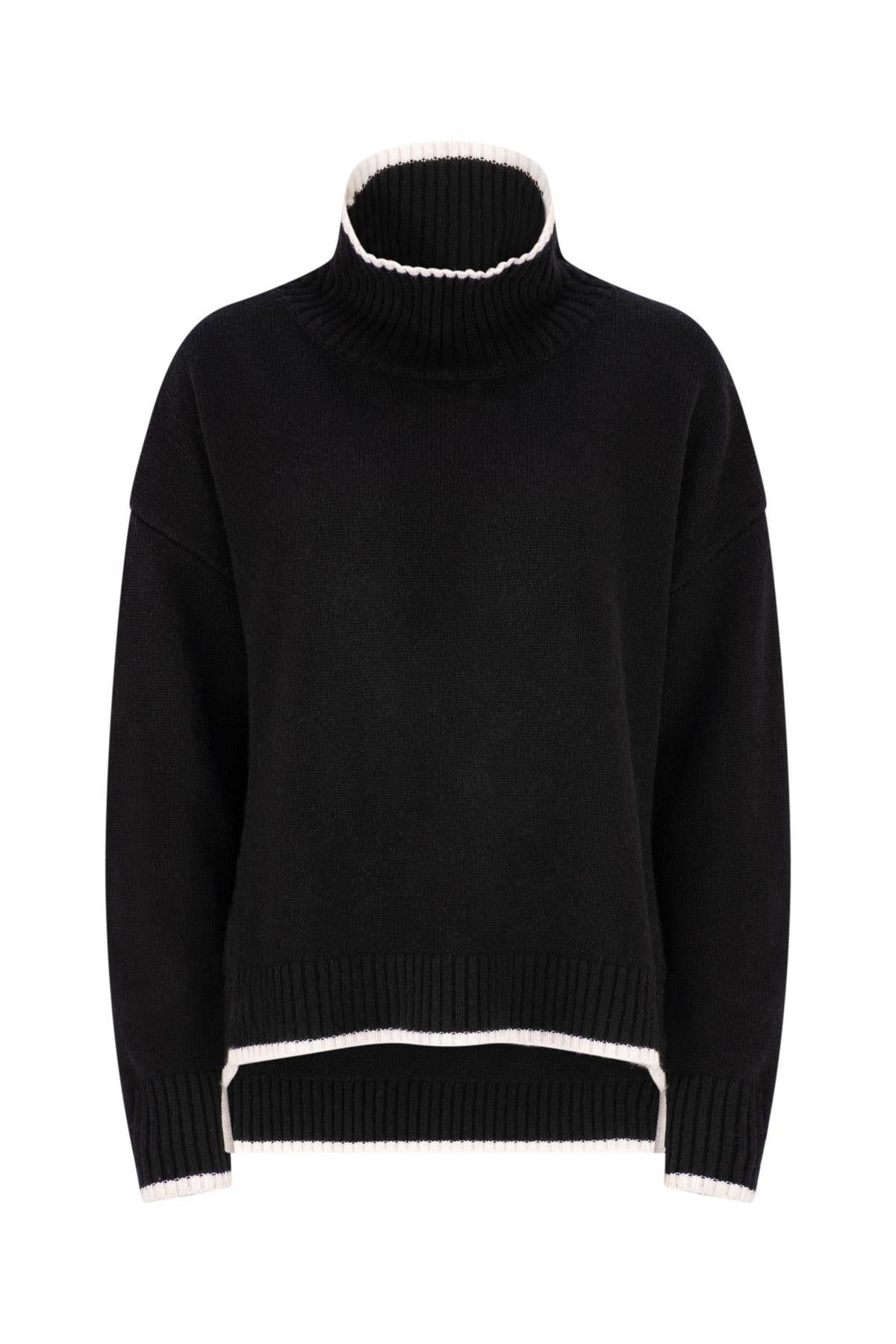 CASHMERE BLEND ROLL NECK JUMPER BLACK/Alabaster – Caravan Co