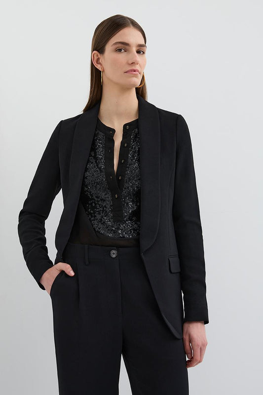 SEQUIN TUXEDO SHIRT BLACK