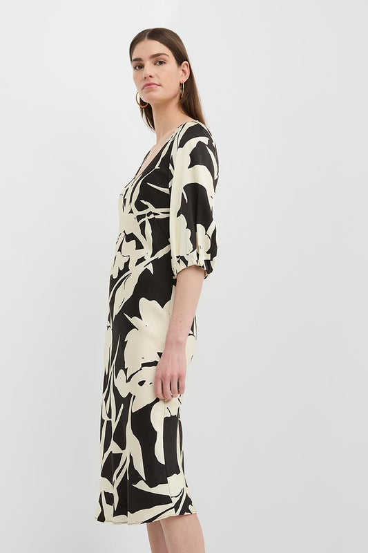 VINCENT V NECK BIAS DRESS FLORAL BLACK