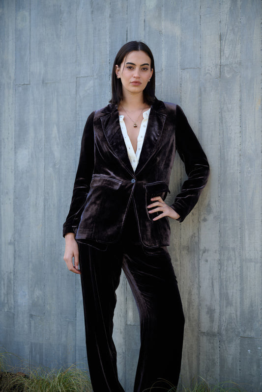 VALENTINE VELVET SLOUCH PANT - AUBERGINE
