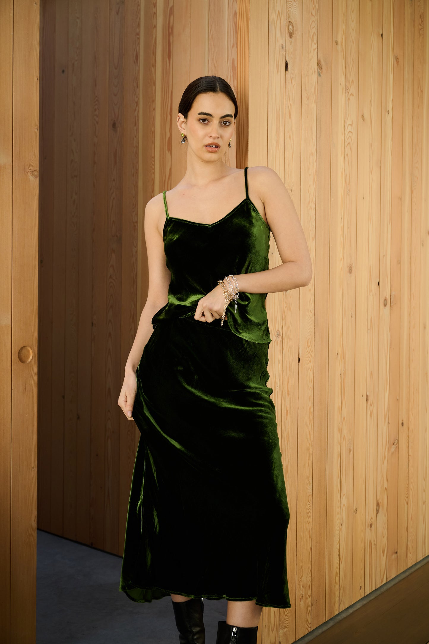 VALENTINE VELVET SKIRT - KELP