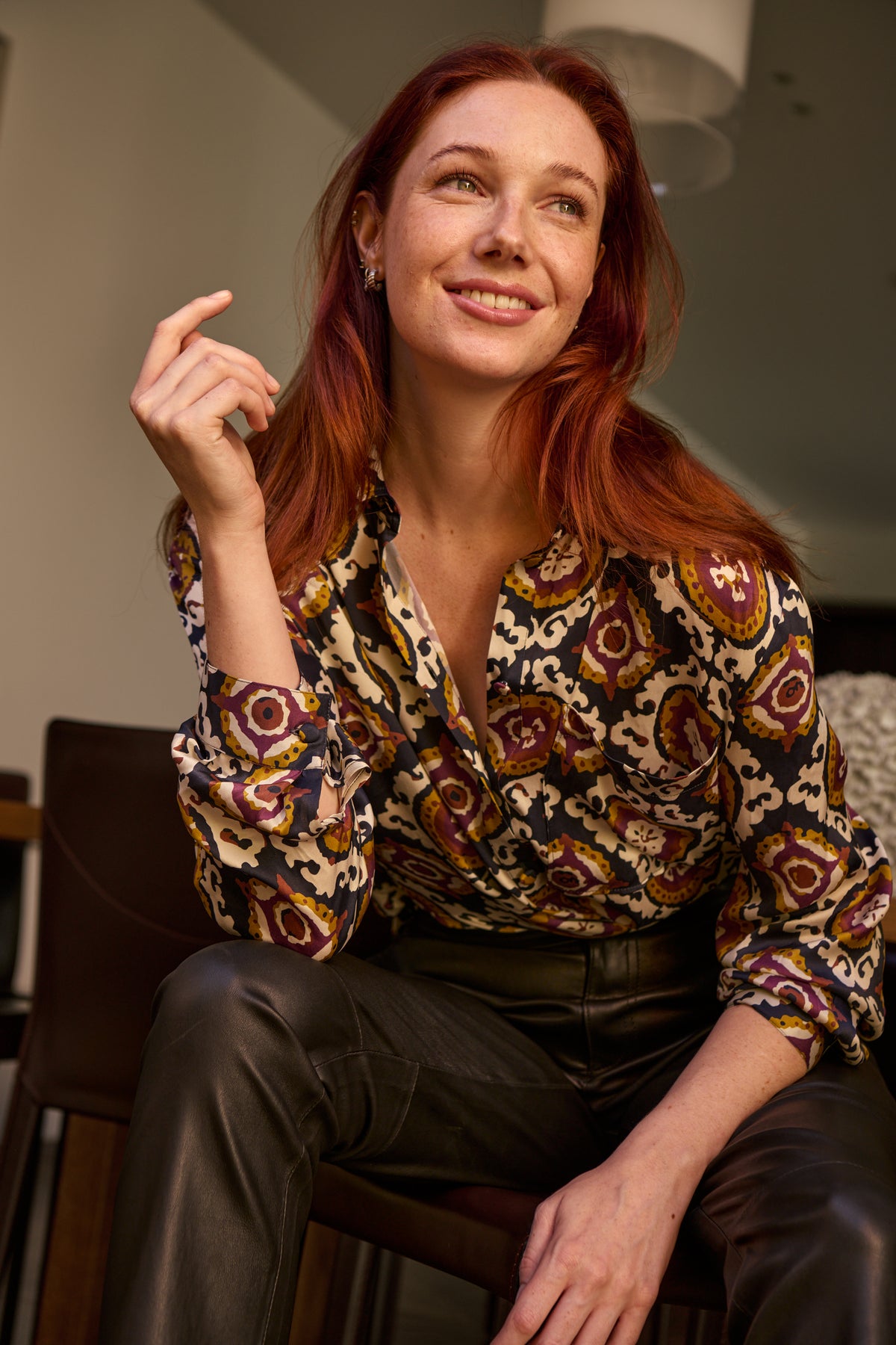PHOEBE SILK SLOUCH SHIRT- AUBERGINE