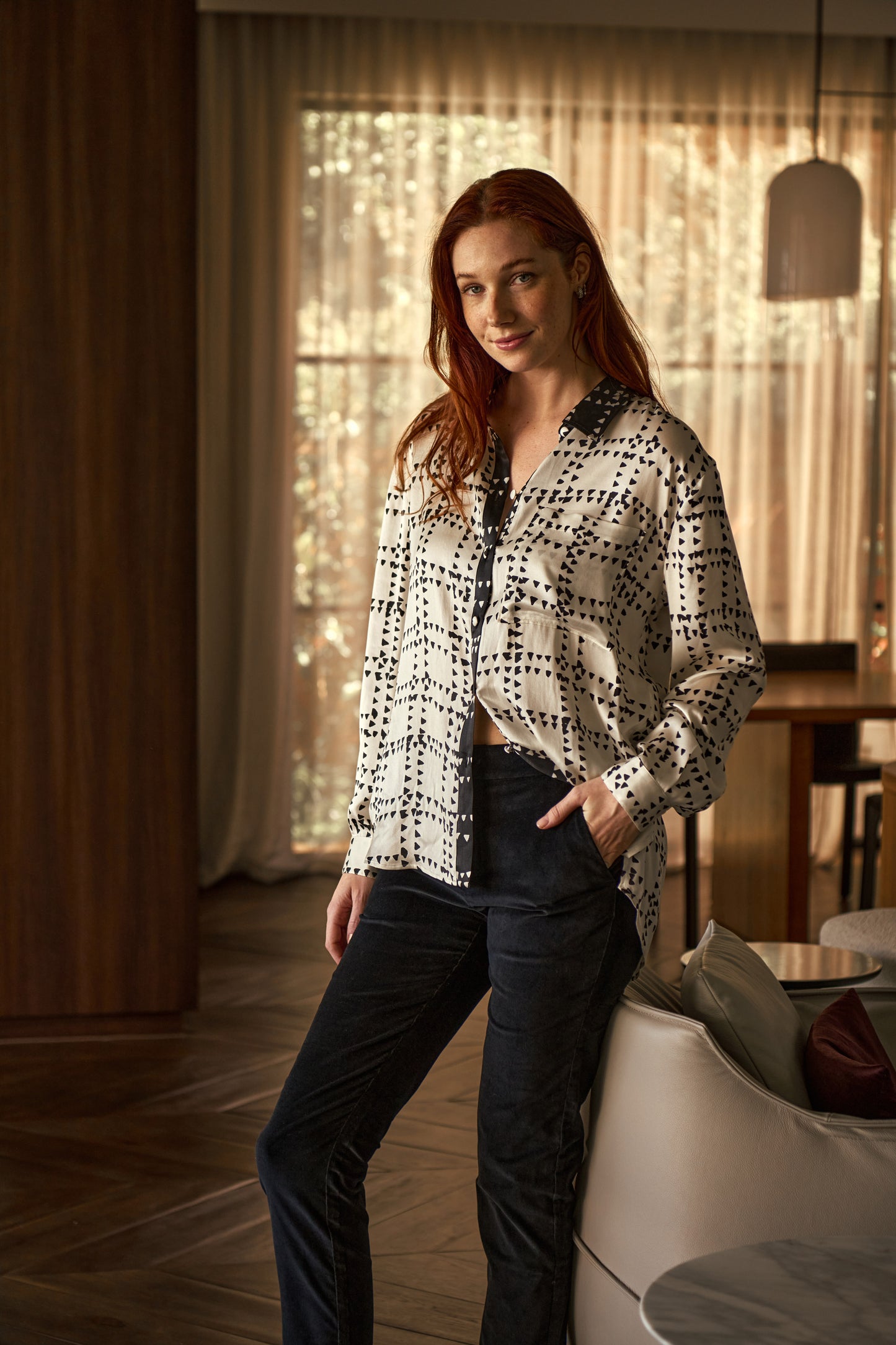LOTTIE SILK SLOUCH SHIRT -  Ebony