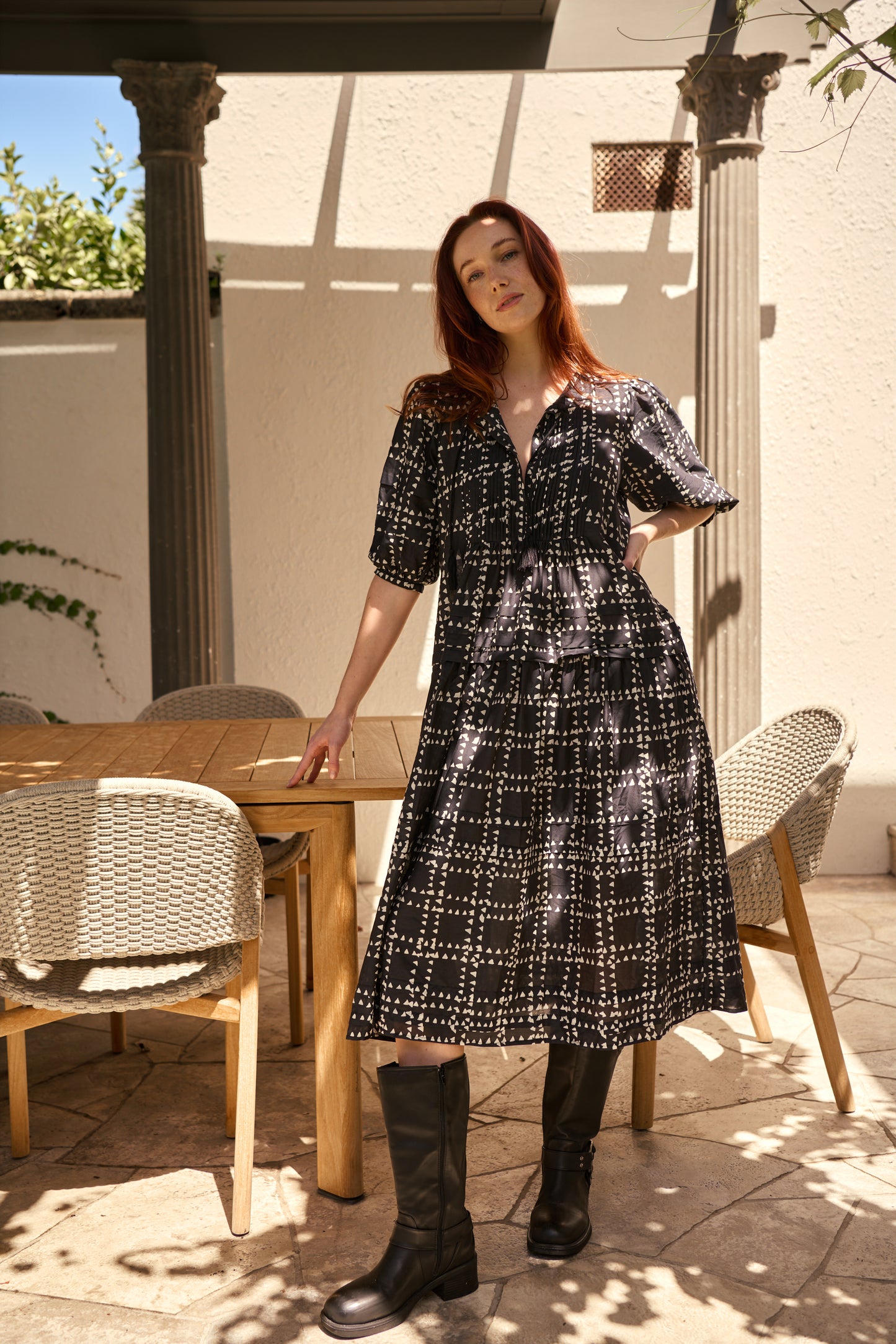 LOTTIE PINTUCK SHIRT DRESS - EBONY