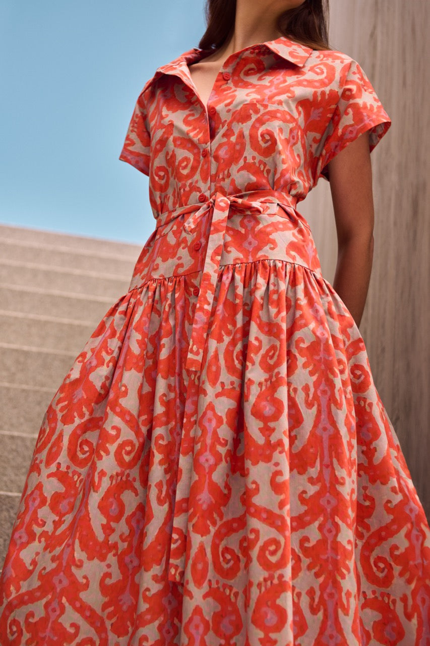 FLORENCE  DOLMAN SLEEVE SHIRT DRESS FLORENCE TANGERINE