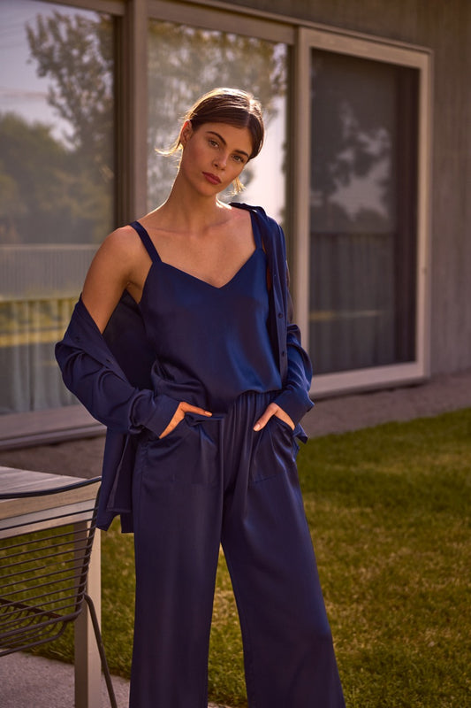 LIGHTNESS OF BEING SILK BIAS CAMI MIDNIGHT