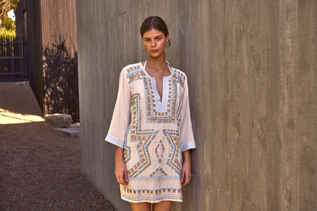 BRONTE EMBROIDERED KAFTAN SKY