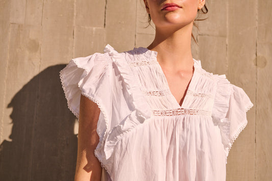 BUTTERFLY SHIRRED BLOUSE WHITE