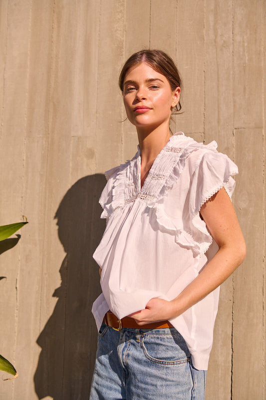 BUTTERFLY SHIRRED BLOUSE WHITE