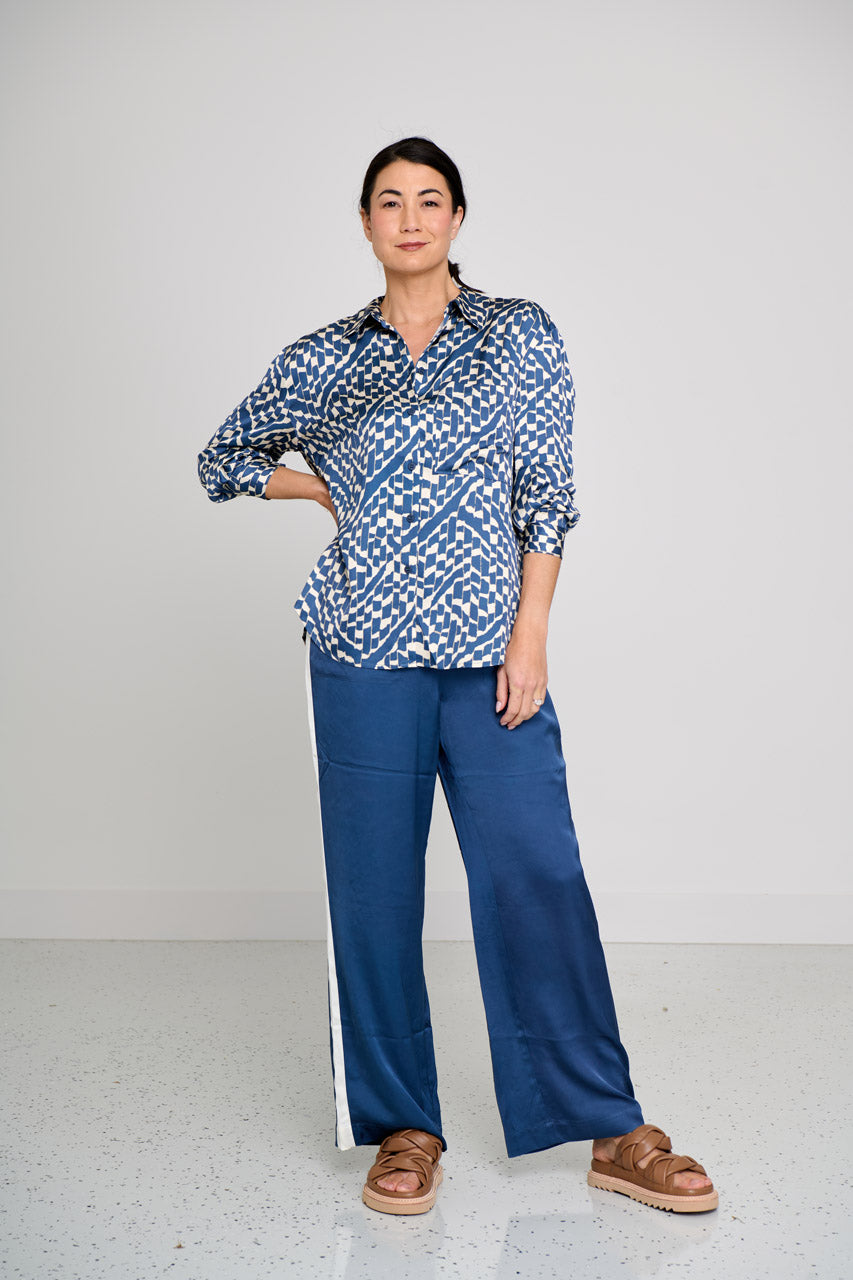 TIBI CONSTRAST PANEL SLOUCH PANT- PETROL/IVY