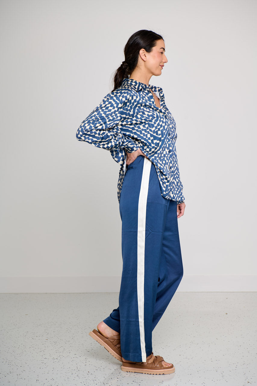 TIBI CONSTRAST PANEL SLOUCH PANT- PETROL/IVY