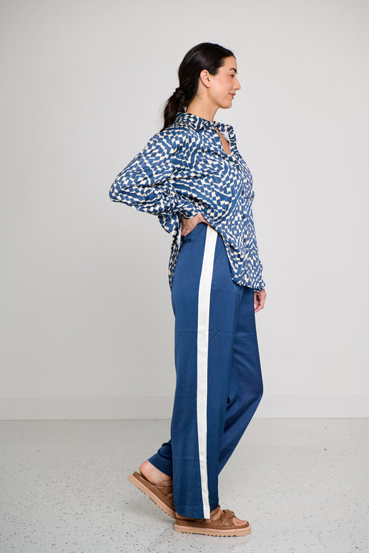 TIBI CONSTRAST PANEL SLOUCH PANT- PETROL/IVY