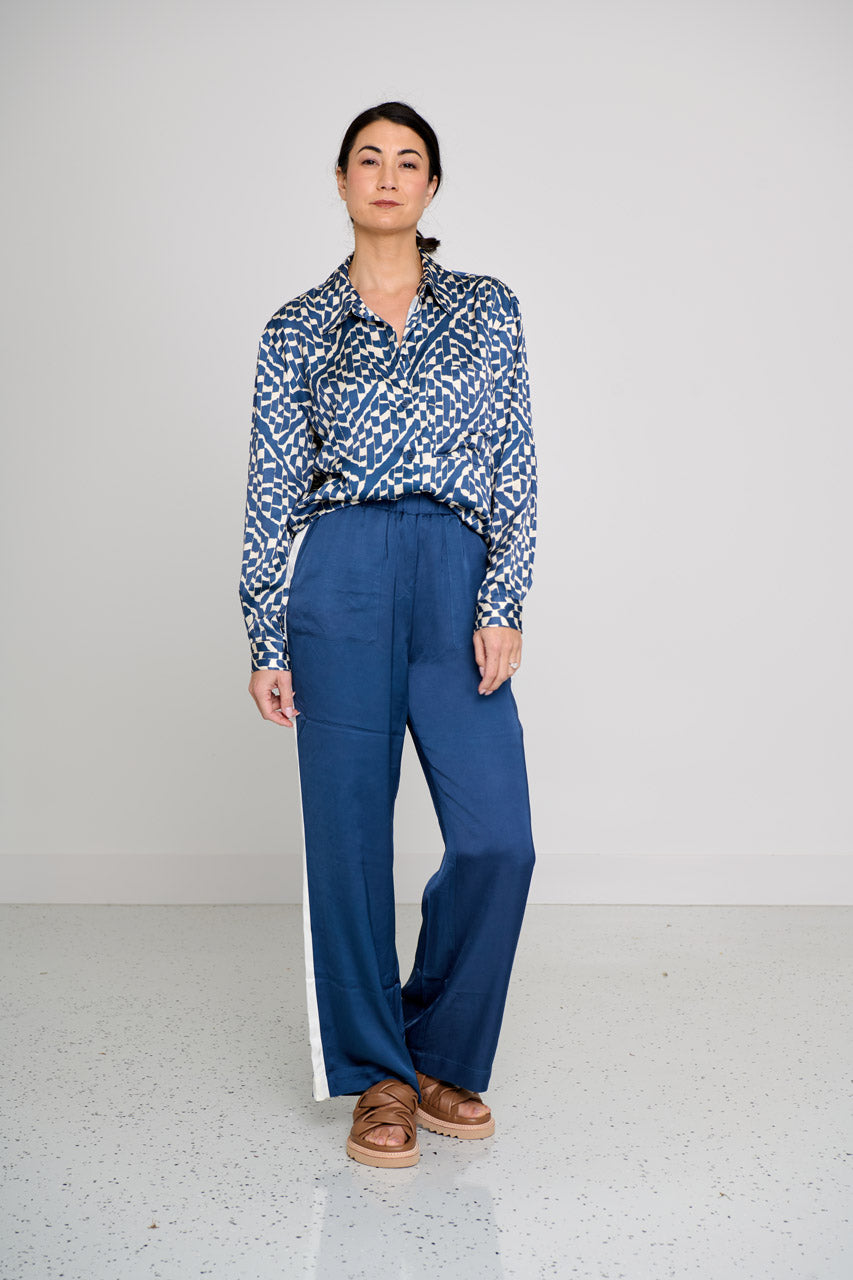 TIBI CONSTRAST PANEL SLOUCH PANT- PETROL/IVY