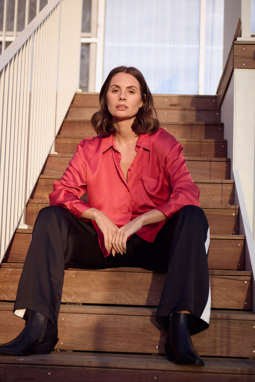 TIBI SLOUCH SHIRT- CRIMSON