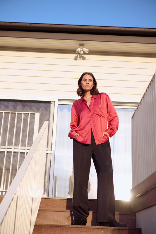 TIBI SLOUCH SHIRT- CRIMSON