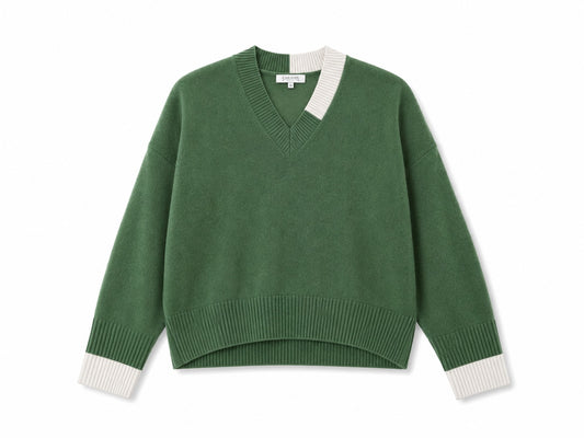 EDDY MERINO V NECK JUMPER FOREST MARLE