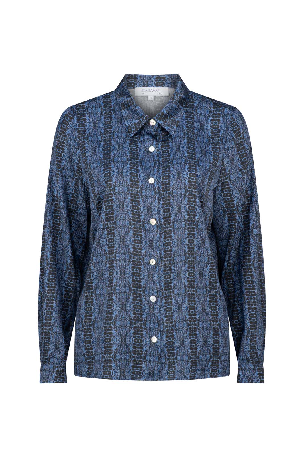 FORCE OF NATURE CLASSIC SILK SHIRT- Navy Print