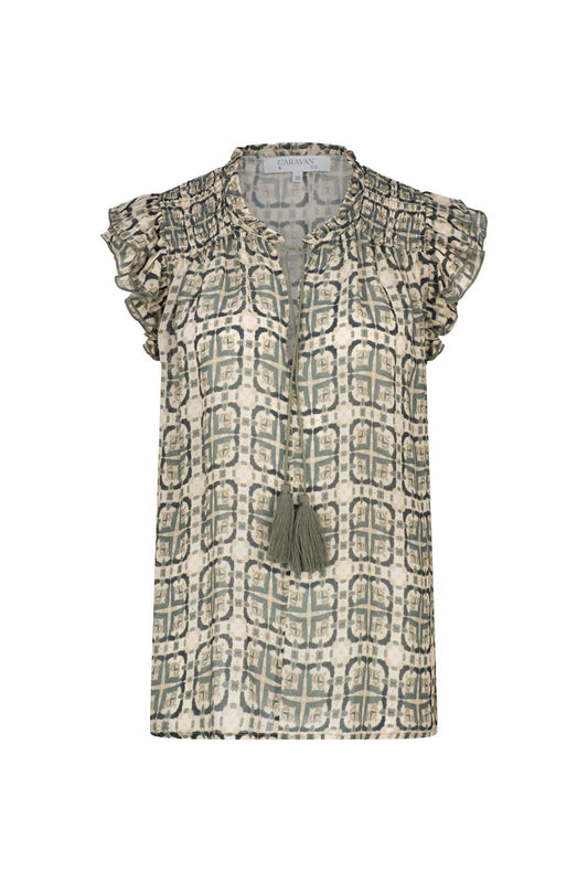 ROOM WITH A VIEW RUFFLE NECK BLOUSE - Room With A View Print