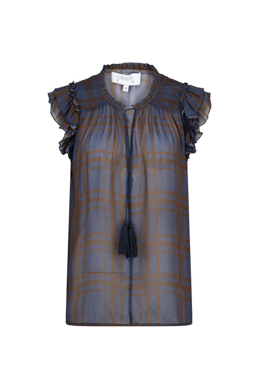 WALK THE LINE RUFFLE NECK BLOUSE