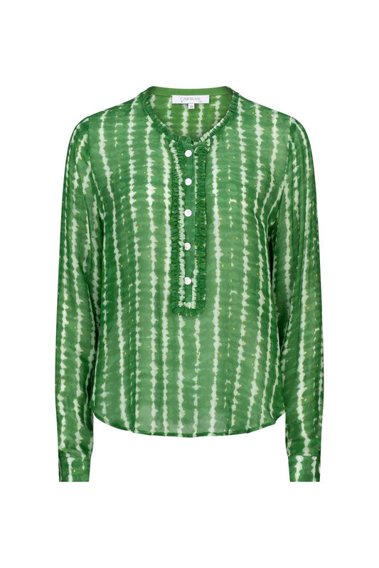 MOONLIGHT FRILL FRONT BLOUSE- forest print