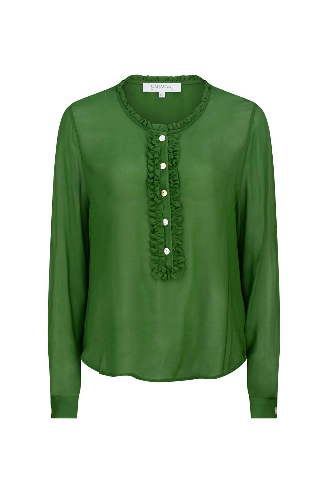 MOONLIGHT FRILL FRONT BLOUSE- Forest