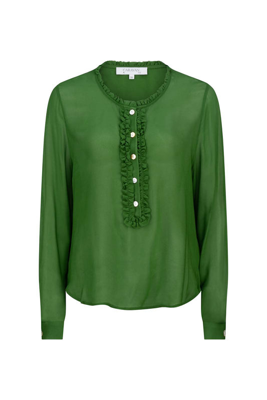 MOONLIGHT FRILL FRONT BLOUSE- Forest
