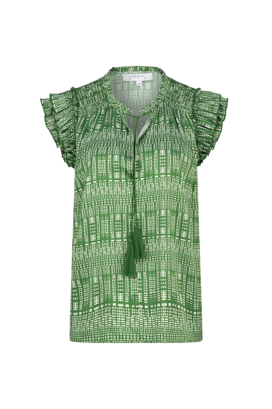 FORCE OF NATURE RUFFLE NECK BLOUSE - Shibori Forest