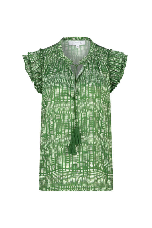 FORCE OF NATURE RUFFLE NECK BLOUSE - Shibori Forest