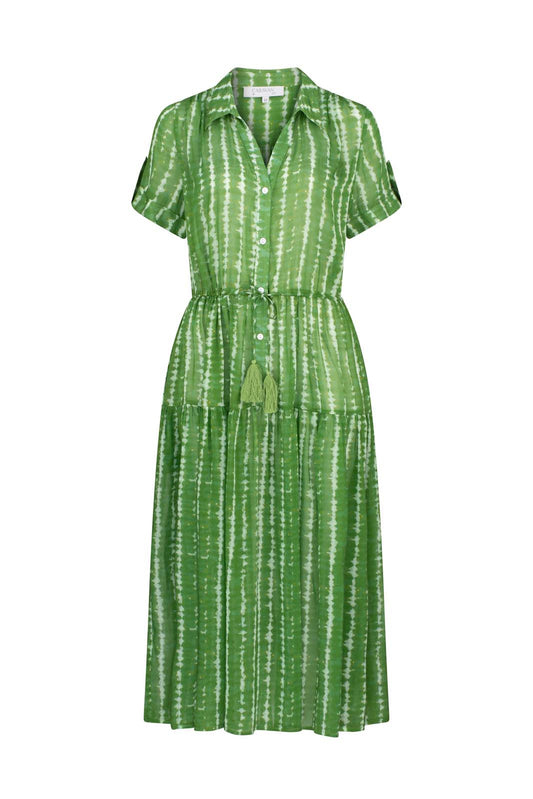 MOONLIGHT WAVE BUTTON FRONT DRESS- Forest