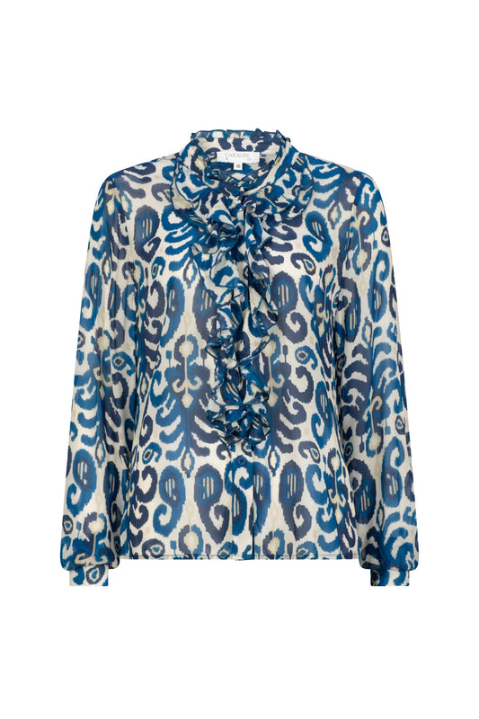 FLORENCE FRILL FRONT BLOUSE FLORENCE NAVY