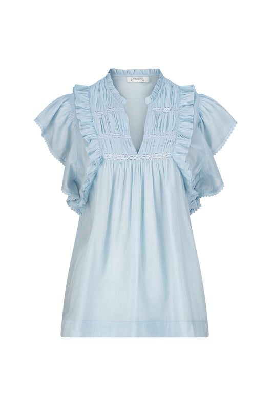 BUTTERFLY SHIRRED BLOUSE SKY