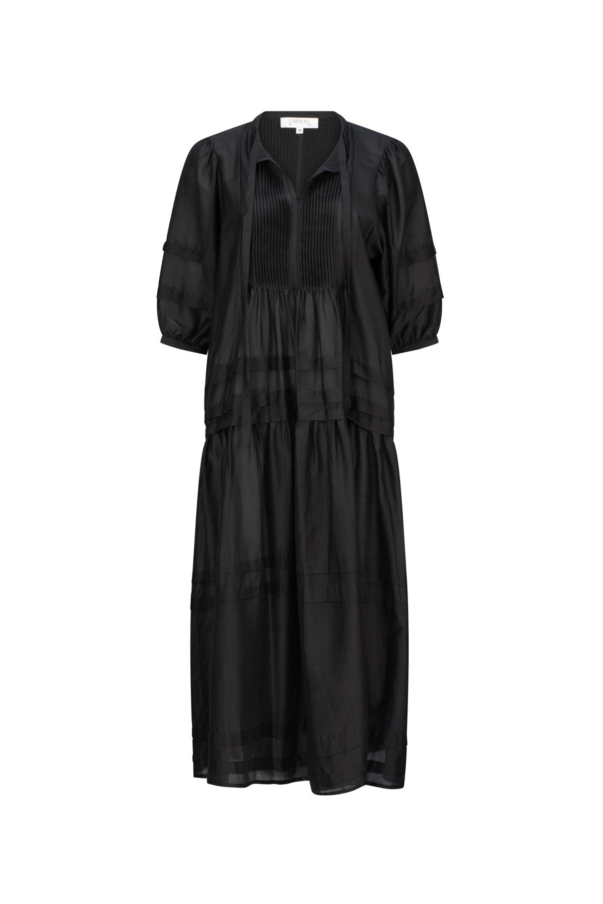 RILEY PIN-TUCK SHIRT DRESS - BLACK