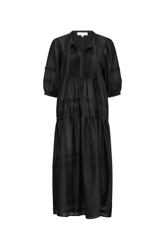 RILEY PIN-TUCK SHIRT DRESS - BLACK