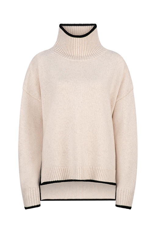 CASHMERE BLEND ROLL NECK JUMPER ALABASTER/Black