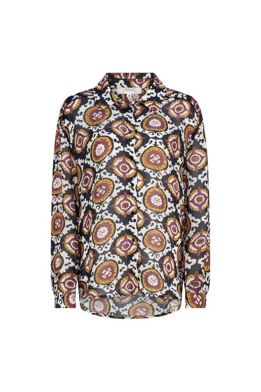 PHOEBE CONTRAST SHOULDER BLOUSE- AUBERGINE