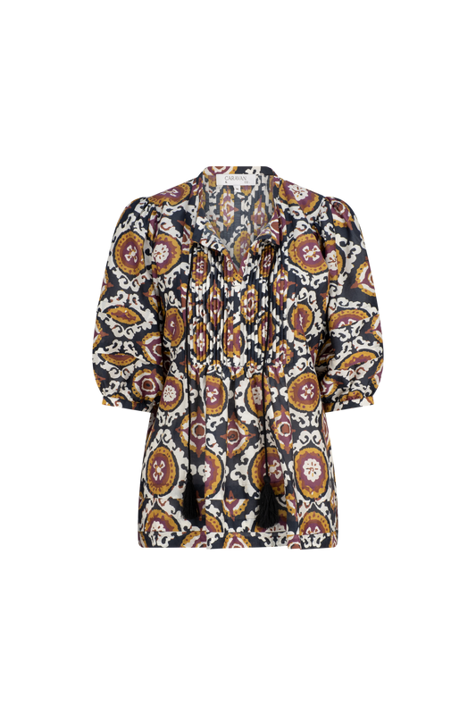 PHOEBE PINTUCK BLOUSE- AUBERGINE