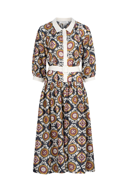 PHOEBE BUTTON FRONT MIDI DRESS - AUBERGINE