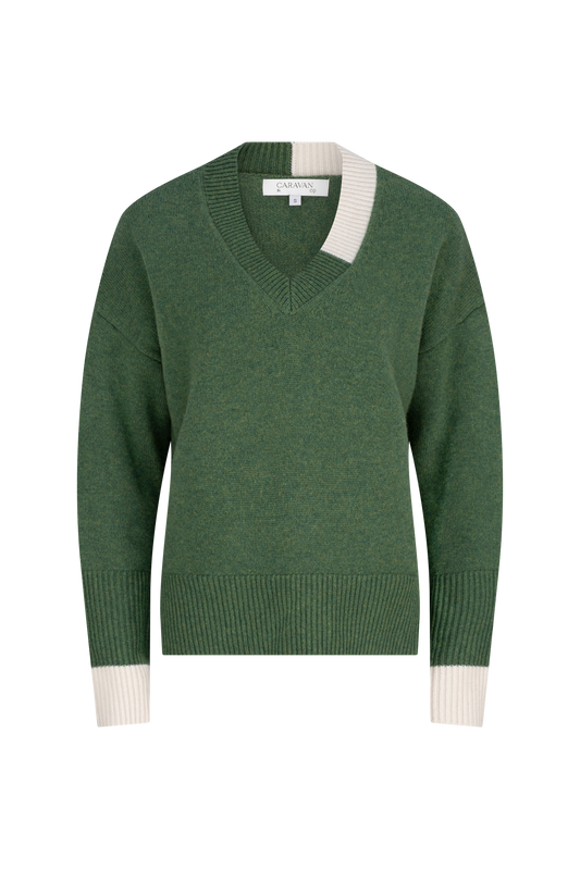EDDY MERINO V NECK JUMPER FOREST MARLE
