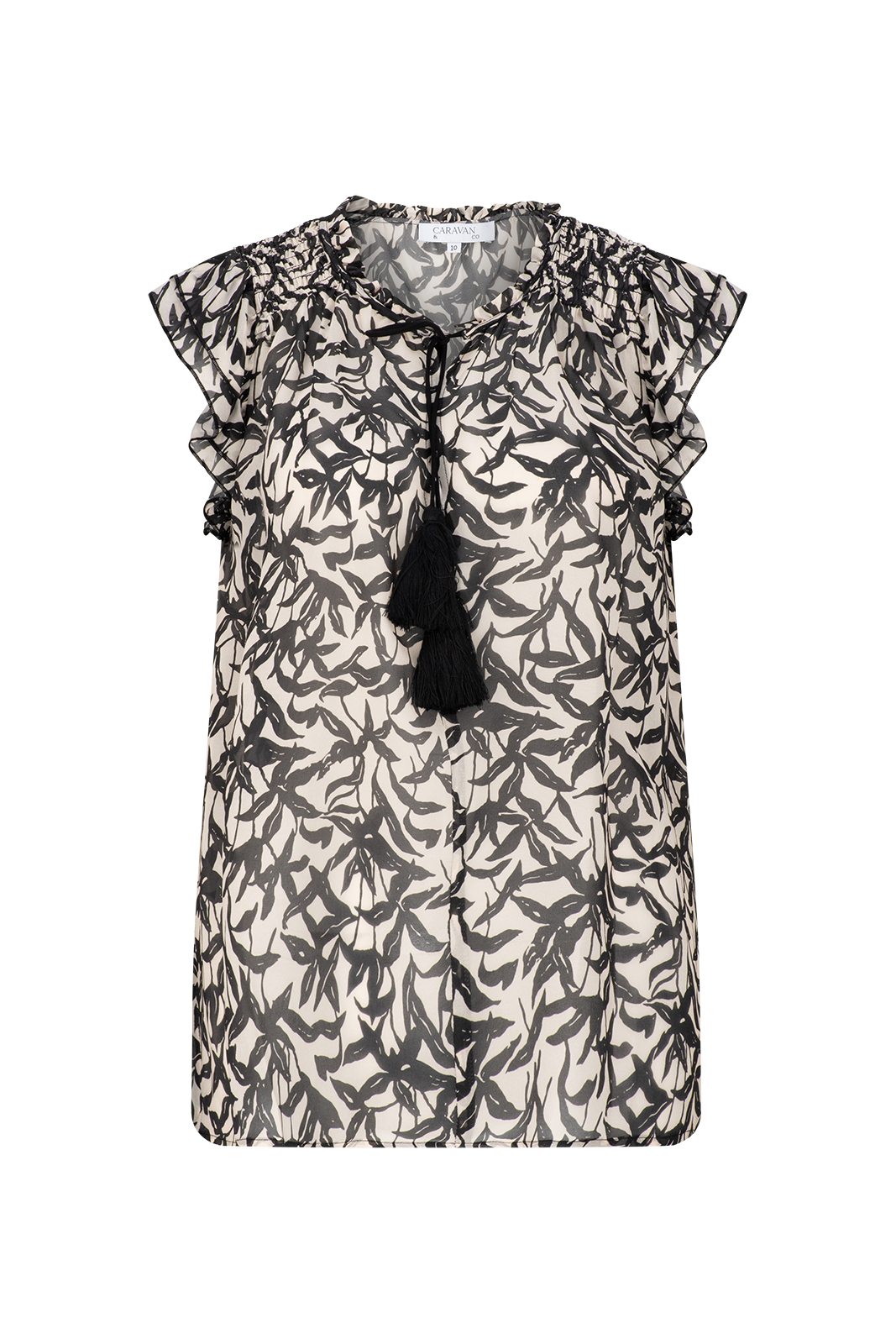 MIRABELLA RUFFLE NECK BLOUSE- Black