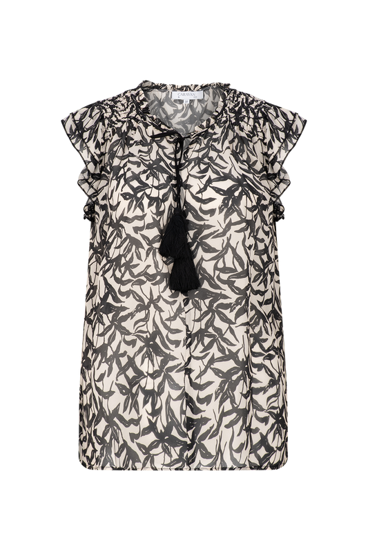 MIRABELLA RUFFLE NECK BLOUSE- Black