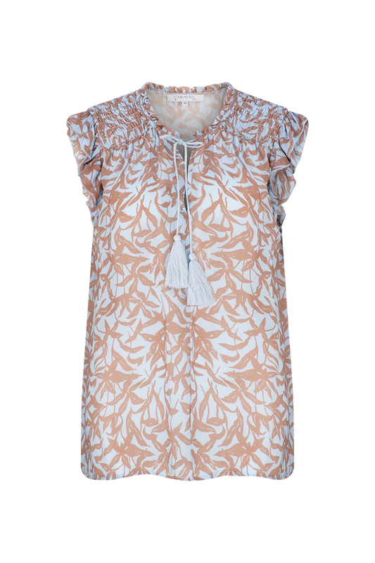 MIRABELLA RUFFLE NECK BLOUSE- Blue