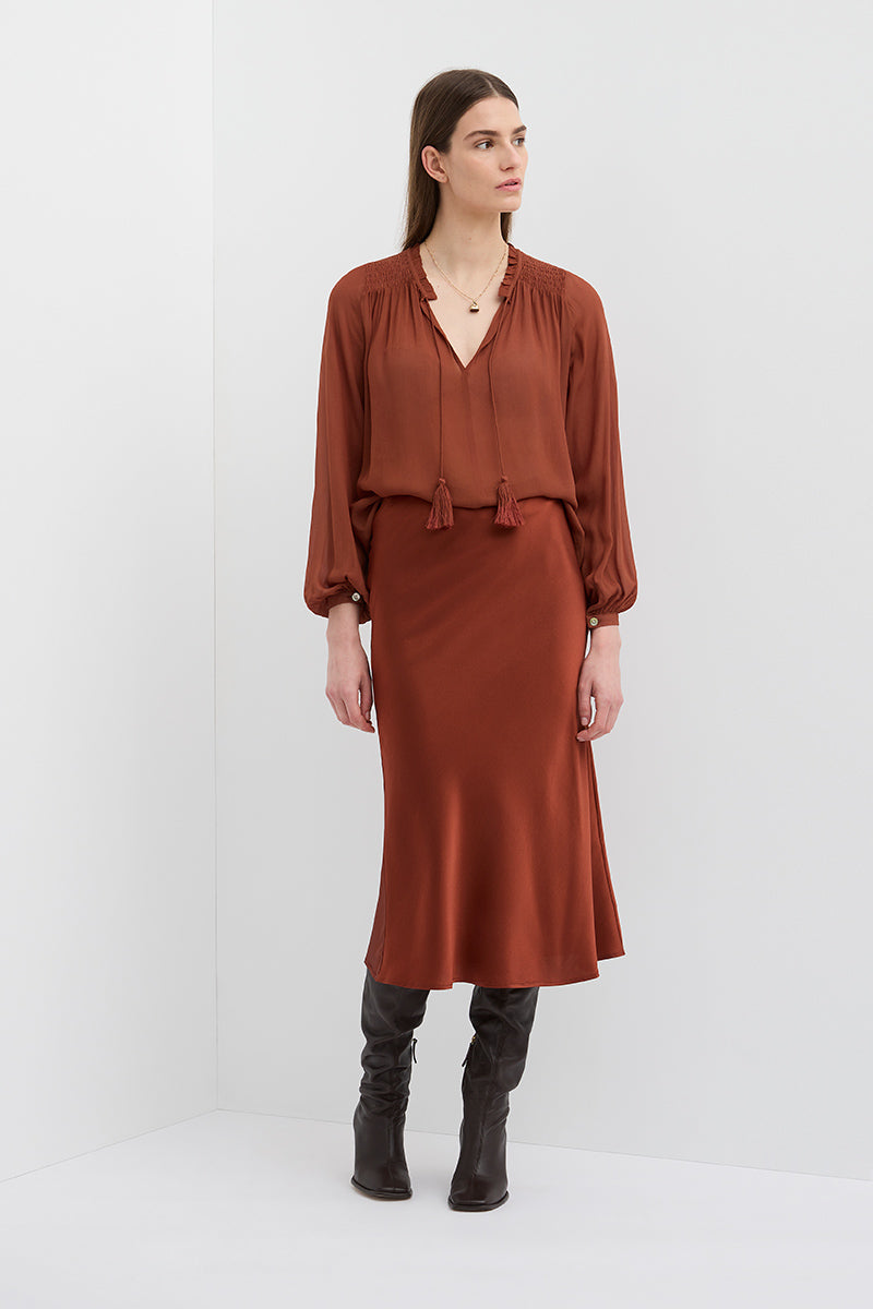 BALLOON SLEEVE BLOUSE- rust
